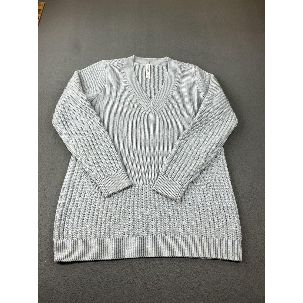 Athleta Sweater Womens M Blue V-Neck Chunky-Knit Pullover Heavyweight Stretch